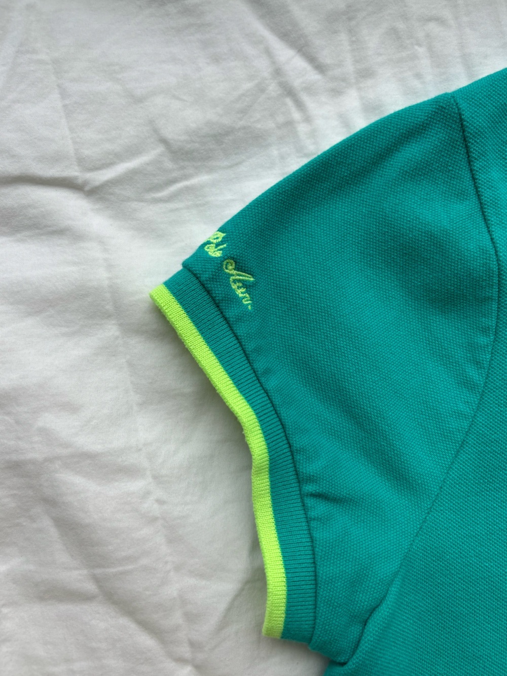 U.S. Polo Assn. Teal Green Neon Trim Short Sleeve Polo Shirt Size L - Picture 4 of 11